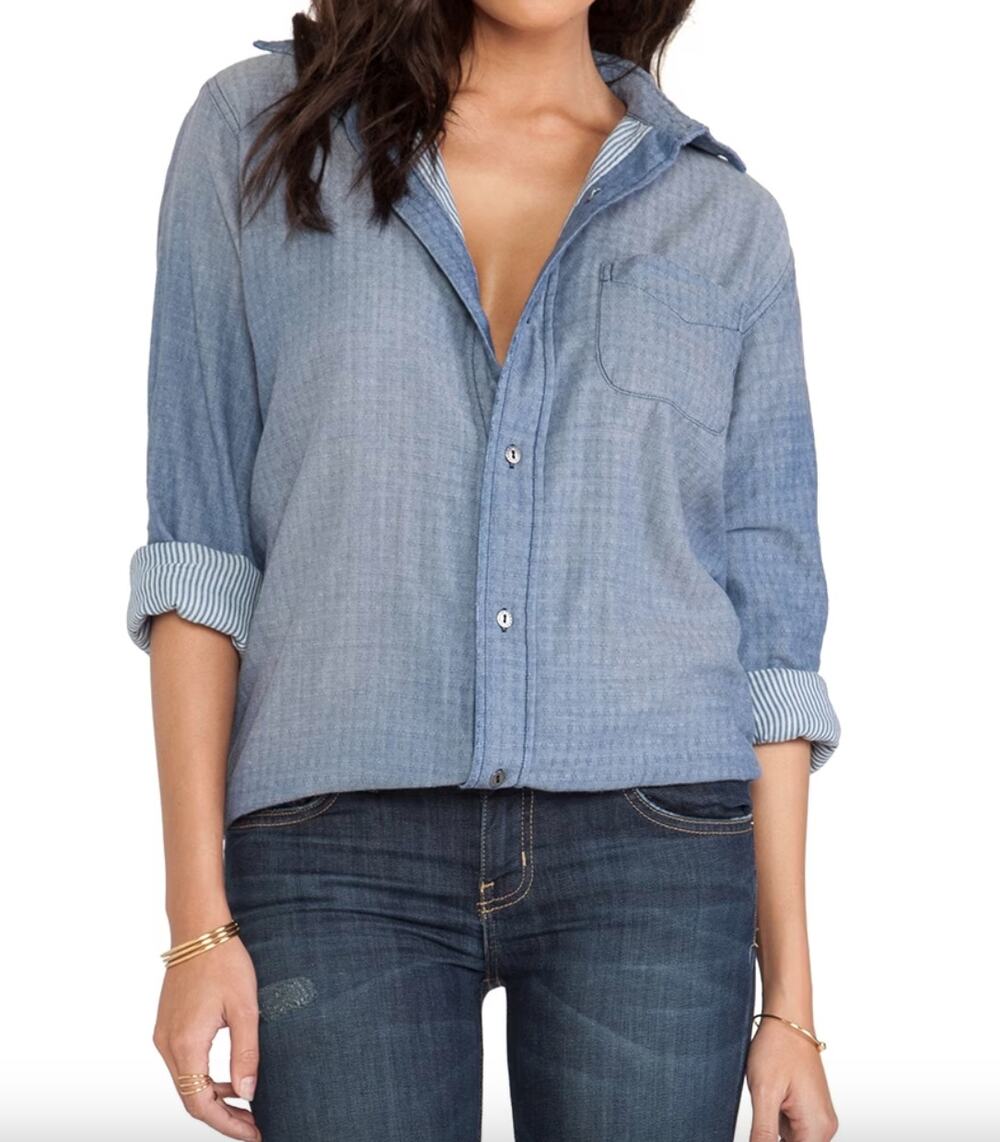 Current/Elliott Prep School Shirt Belmont Stripe Blue Button-Up Long Sleeve 1 S
